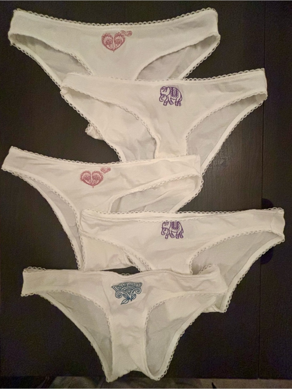 Women’s  Cotton Bikini panties with Heart & Elephant , Lotus Embroidery